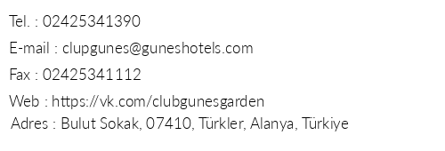 Club Gne Garden telefon numaralar, faks, e-mail, posta adresi ve iletiim bilgileri